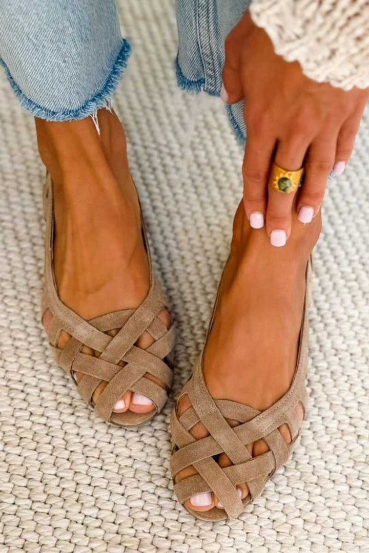 Flat Open Toe Sandals with Woven Crossed Straps