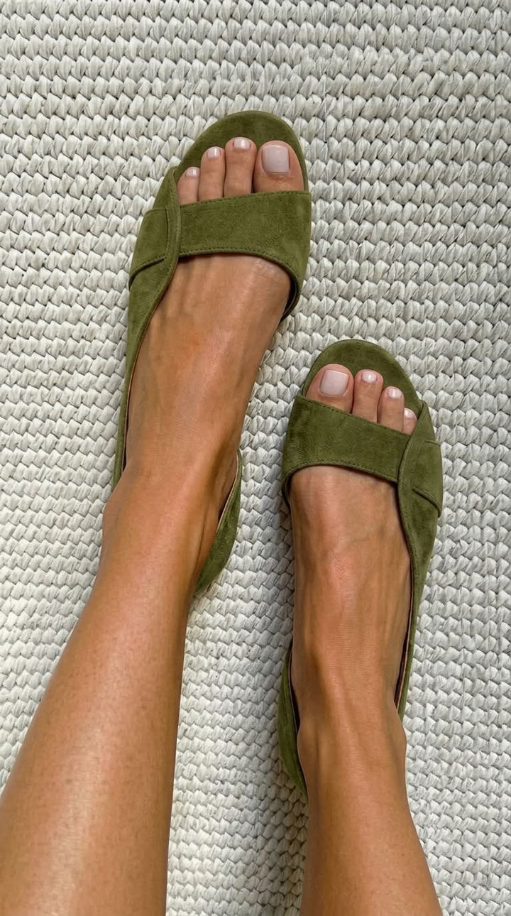 Casual open-toe suede backless sandals with a low heel