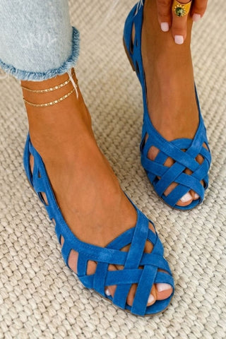 Flat Open Toe Sandals with Woven Crossed Straps