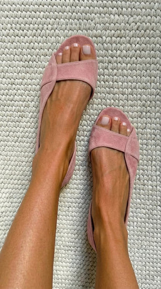 Casual open-toe suede backless sandals with a low heel