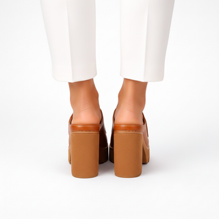 Louise | Leather Platform Block Heel Mule