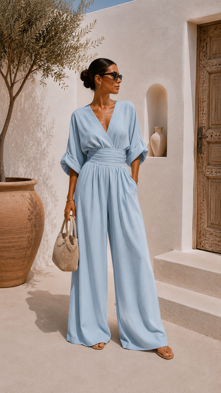 Paula | Elegant Chiffon Jumpsuit with V-Neckline