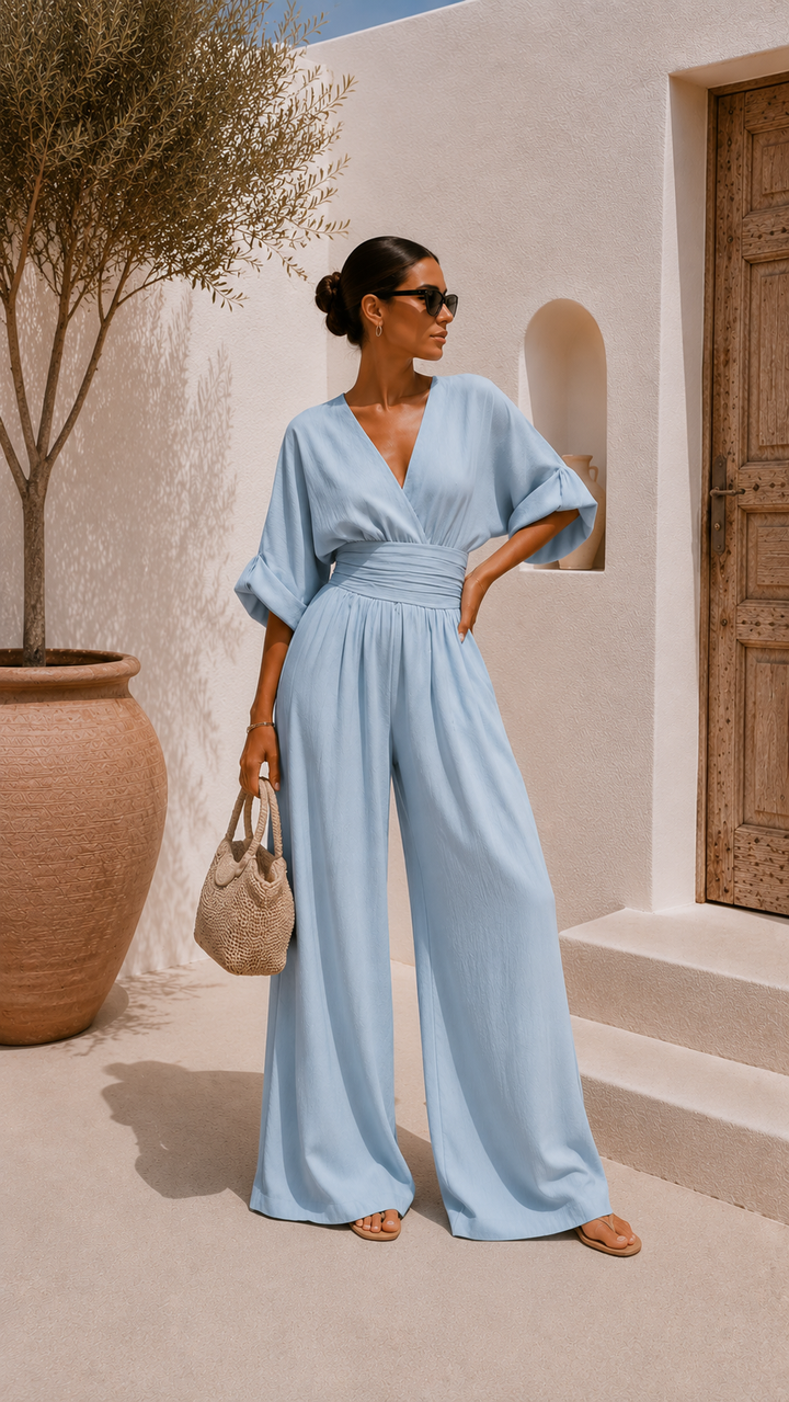 Paula | Elegant Chiffon Jumpsuit with V-Neckline