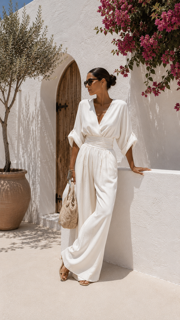 Paula | Elegant Chiffon Jumpsuit with V-Neckline