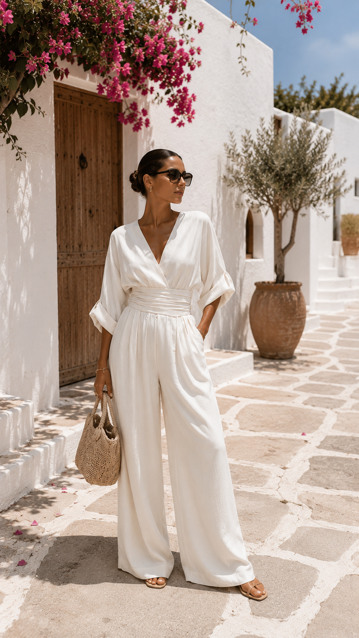 Paula | Elegant Chiffon Jumpsuit with V-Neckline