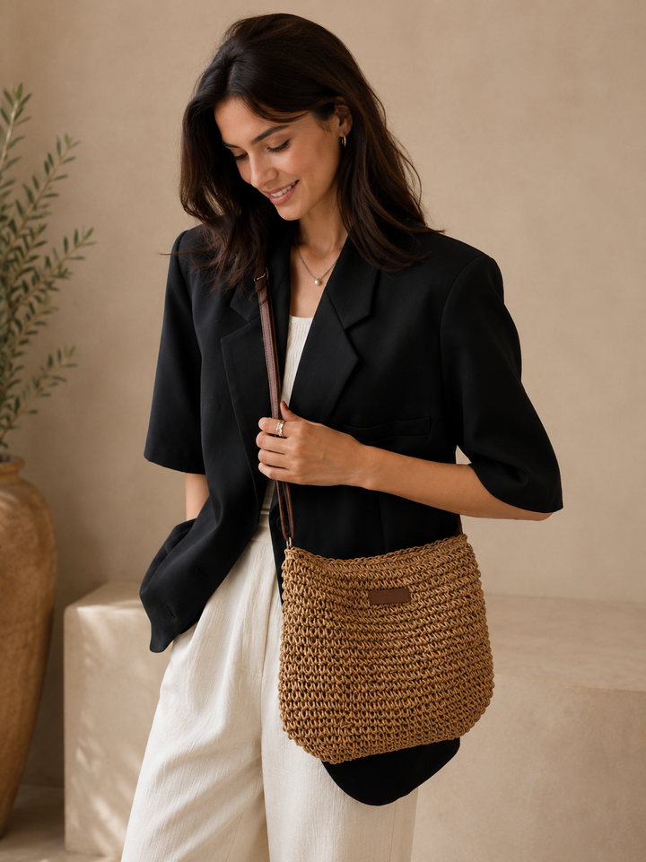 Woven straw crossbody bag | bohemian style.