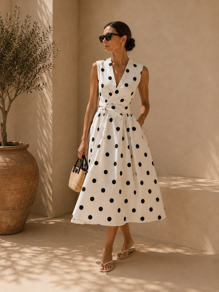 Amelie | V-Neck Polka Dot Midi Dress