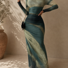 TORINA | Comfy Printed Long Sleeve Round Neck Bodycon Maxi Dress