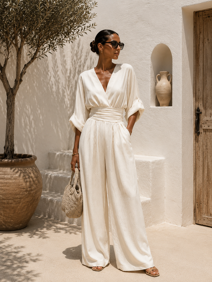 Paula | Elegant Chiffon Jumpsuit with V-Neckline