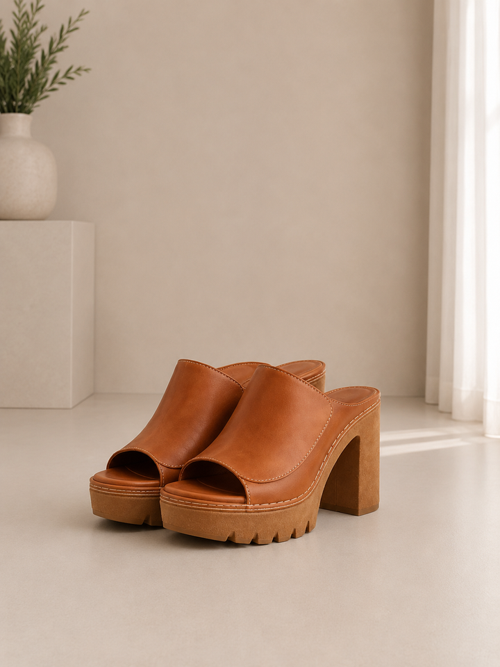 Louise | Leather Platform Block Heel Mule