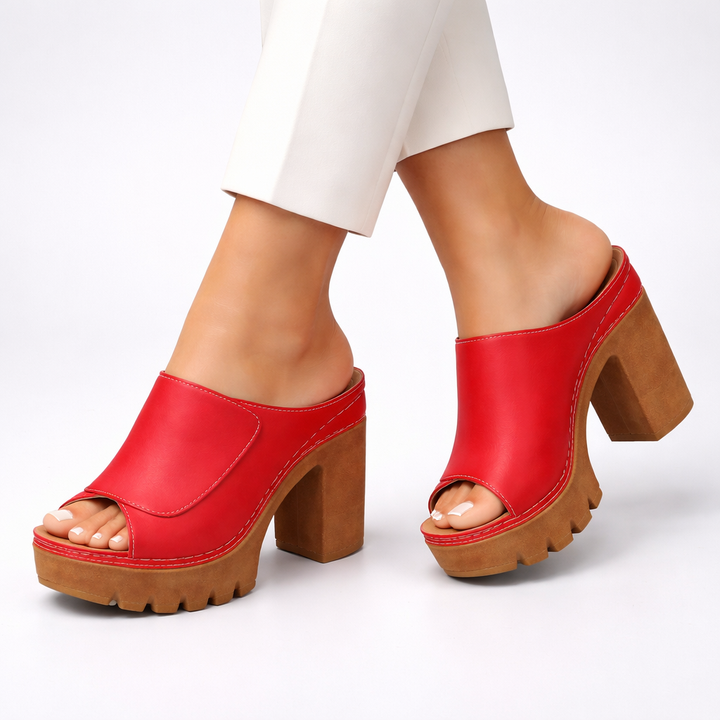Louise | Leather Platform Block Heel Mule