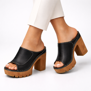 Louise | Leather Platform Block Heel Mule