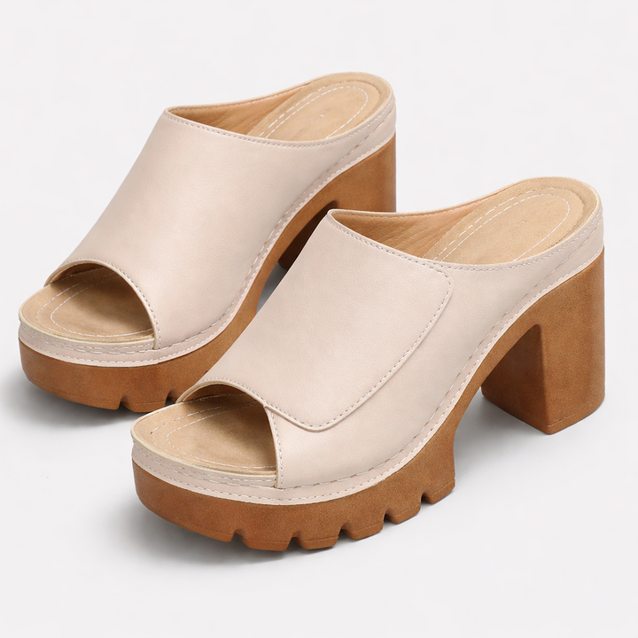Louise | Leather Platform Block Heel Mule