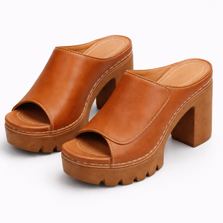 Louise | Leather Platform Block Heel Mule