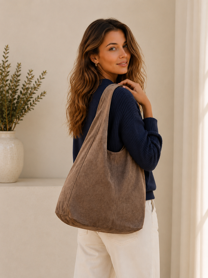 Genuine Italian suede leather bag, large everyday carry bag.