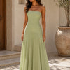 Long Strapless Dress with Pleated Skirt