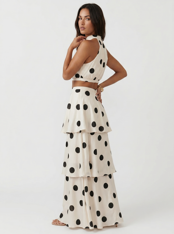 Polka Dot Two-Piece Set with Long Skirt