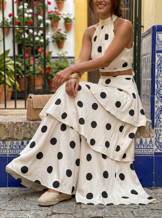 Polka Dot Two-Piece Set with Long Skirt