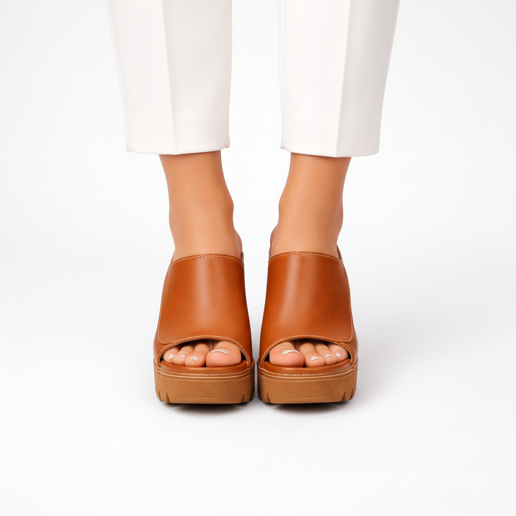 Louise | Leather Platform Block Heel Mule