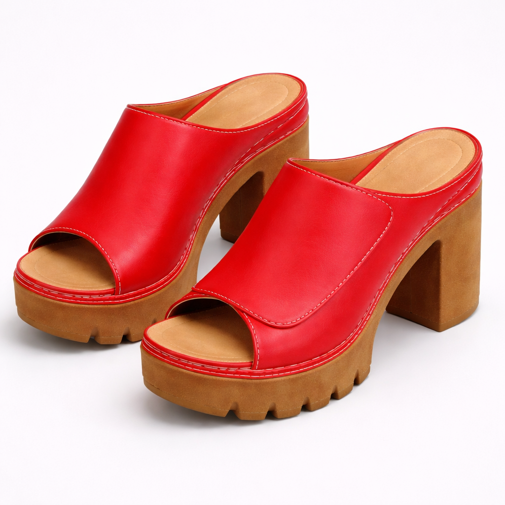 Louise | Leather Platform Block Heel Mule