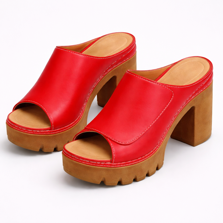 Louise | Leather Platform Block Heel Mule