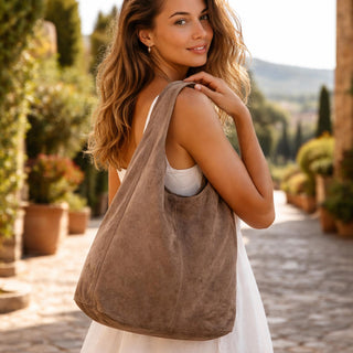 Genuine Italian suede leather bag, large everyday carry bag.